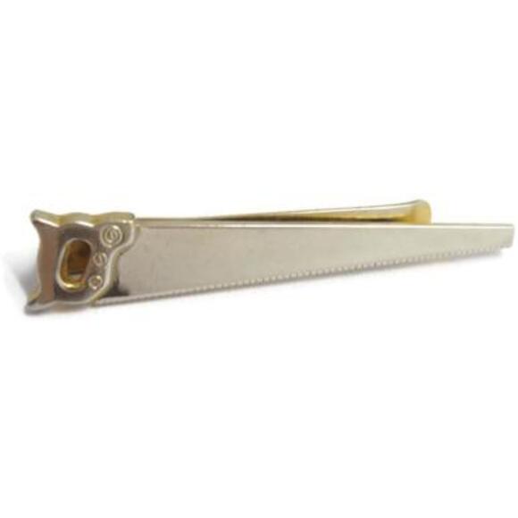 2 3/4" Hand Saw Silver Tone & Gold Tone Vintage Neck Tie Bar / Clip - Picture 10 of 13